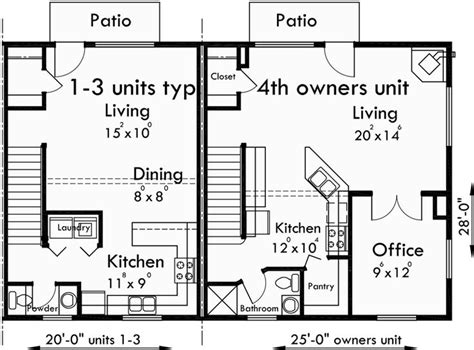 Quadplex Plans / 4 Plex Plans, Fourplex With Owners Unit, Quadplex ...