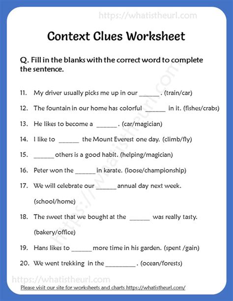 Context Clues Worksheet For Grade Your Home Teacher Worksheets