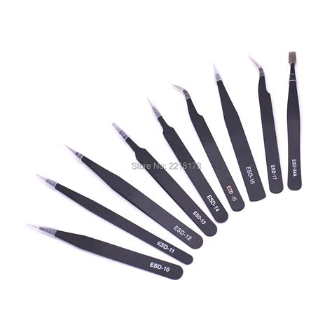 9pcs EDS Tweezers Set Stainless Steel Anti static Precision Tweezers for Electronic Mobile Phone ...