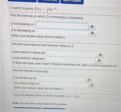 Solved 1 Point Suppose Fx5xe−x Find The Intervals On