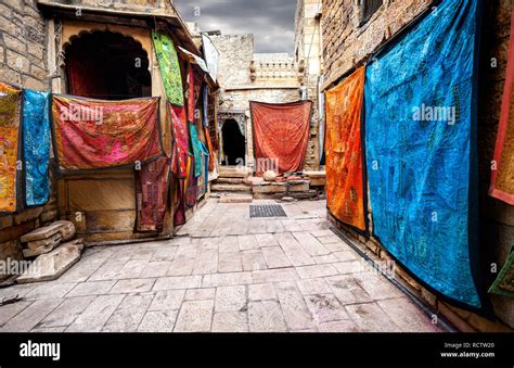 City Street Market With Shops Of Jaisalmer Fort In Rajasthan India