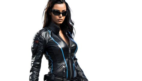 Premium Photo Sexy Brunette Woman In Black Leather Jacket And Sunglasses Isolated On White