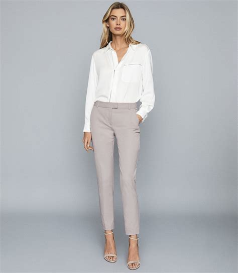 Reiss Joanne Cropped Tailored Trousers Grey Womens Trousers Women Clothes Fashion