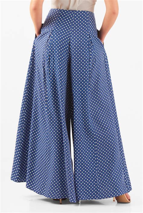 Shop Polka Dot Print Pleated Palazzo Pants EShakti