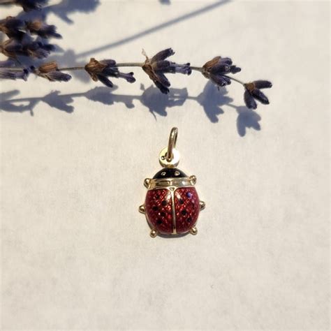 K Yellow Gold Ladybug Pendant Gem