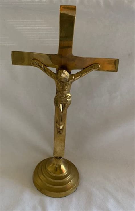 Vintage Crucifix Cross Brass Gem