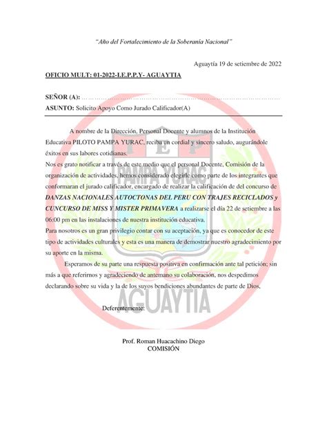 Invitacion Jurado Calificador Docx A O Del Fortalecimiento