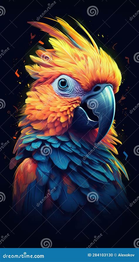 Abstract Parrot On Dark Background Generative Ai Stock Illustration