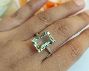 Natural Green Amethyst Ring Emerald Cut Prasiolite Rings 925 Sterling