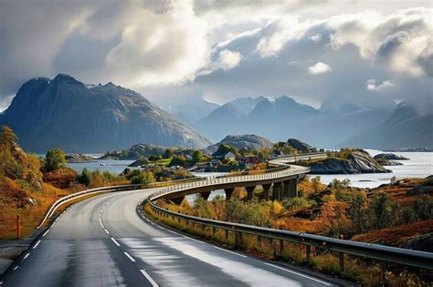 Premium Photo | Road in norway with bridge