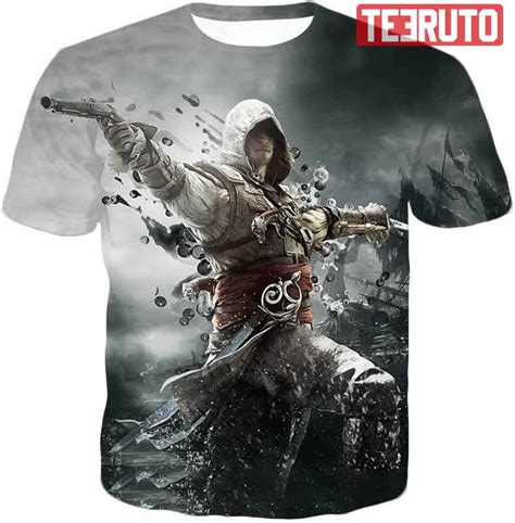 Black Flag Hero Edward James Kenway Cool Action Assassins Creed Tee 3d Aop T Shirt Teeruto