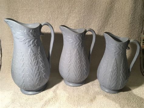 3 X Antique James Dudson Moulded Pottery Graduating Jugs C1860 Ebay
