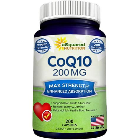 aSquared Nutrition CoQ10 (200 Capsules, High Potency 200mg) - High Absorption CO Q-10 Enzyme ...