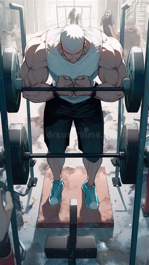 A Muscular Character in a Gym, Standing Behind a Barbell and Engaged in ...