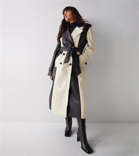 Buy Warehouse Premium Leather Color Block Trench Coat In Multiple