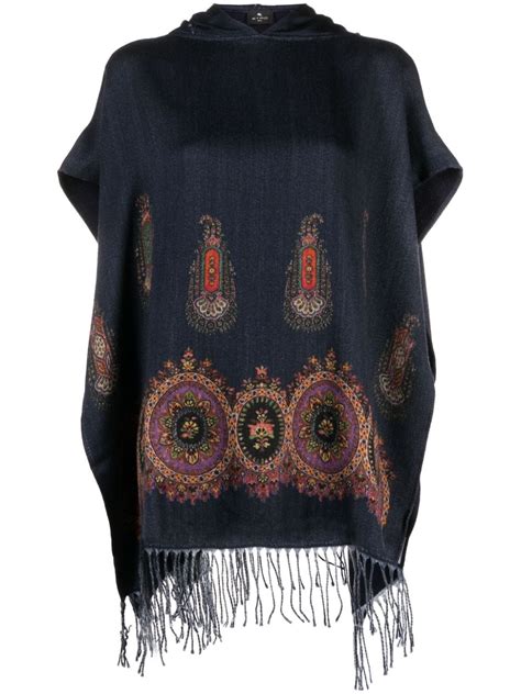 ETRO Paisley Print Virgin Wool Poncho Farfetch