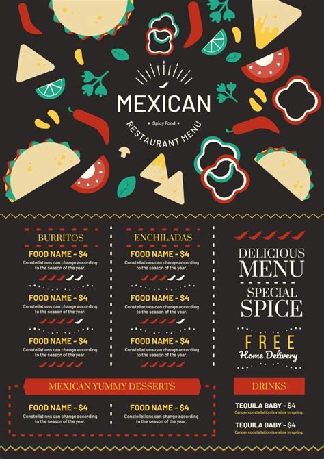 Free Creative Mexican Restaurant Menu Template To Edit