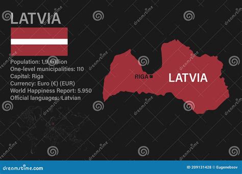 Mapa De Letonia Altamente Detallado Con Capital De Bandera Y Pequeño