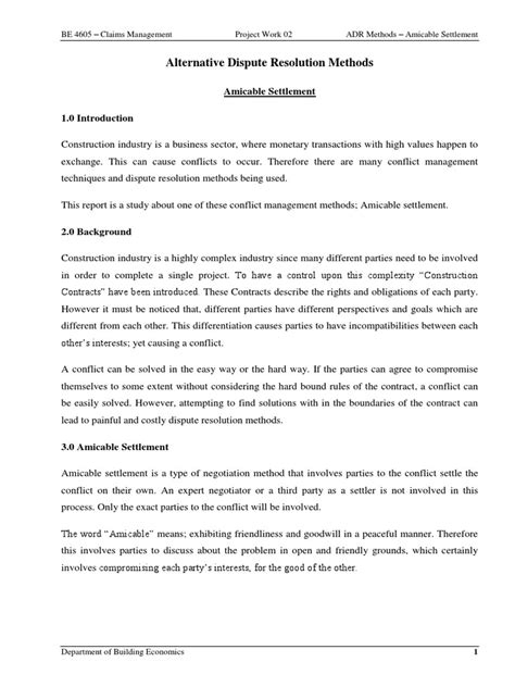 Amicable Settlement Pdf Alternative Dispute Resolution Arbitration