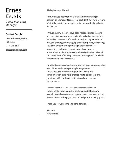 Digital Marketing Manager Cover Letter Example Free Guide