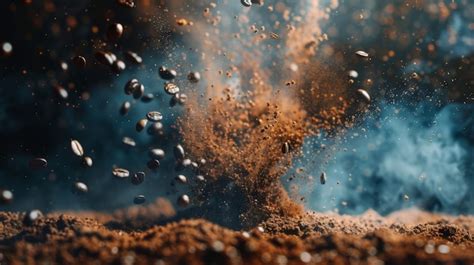 Premium Photo Super Slow Motion Shot Of Ground Coffee And Fresh Beans