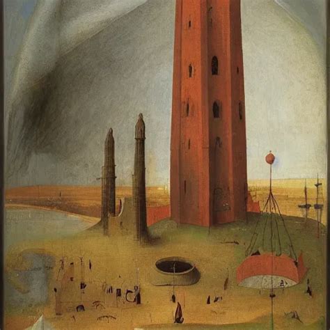 A Tall Red Tower In A Sunny Desert Landscape Gothic Stable Diffusion