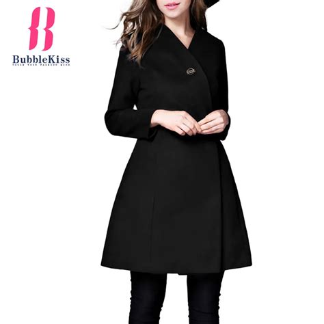 Triple Breasted Plain Woolen Coats Elegant Work Office Overcoats Women