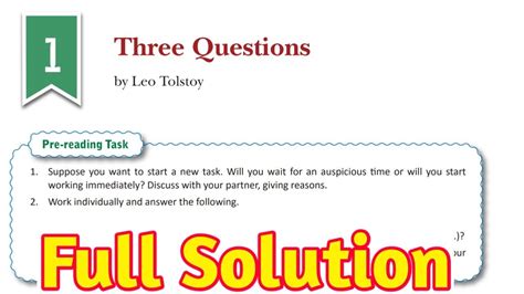 Dav Class 8 English Chapter 1 Three Questions Solutions Dav Class 8