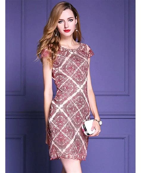 Unique Burgundy Embroidery Cocktail Dress For Weddings Cap Sleeves Zl8034