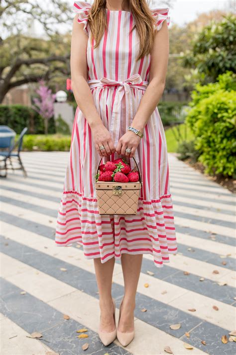 Kate Spade Pink Stripe Midi Dress and Strawberry Basket Bag