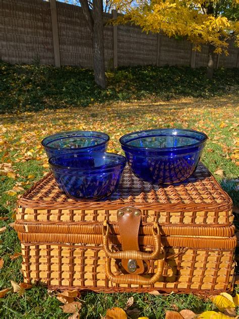 Vintage Cobalt Blue Anchor Hocking Glass Nesting Mixing Bowls Etsy