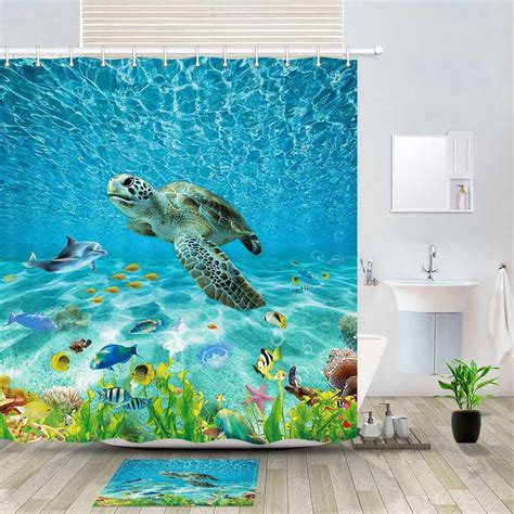 Teal Blue Turtle Aqua Ocean Fish Shower Curtain Transform Your