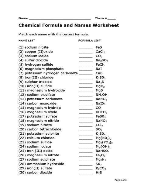 Chemical Formula And Names Worksheet Pdf Oxide Sodium