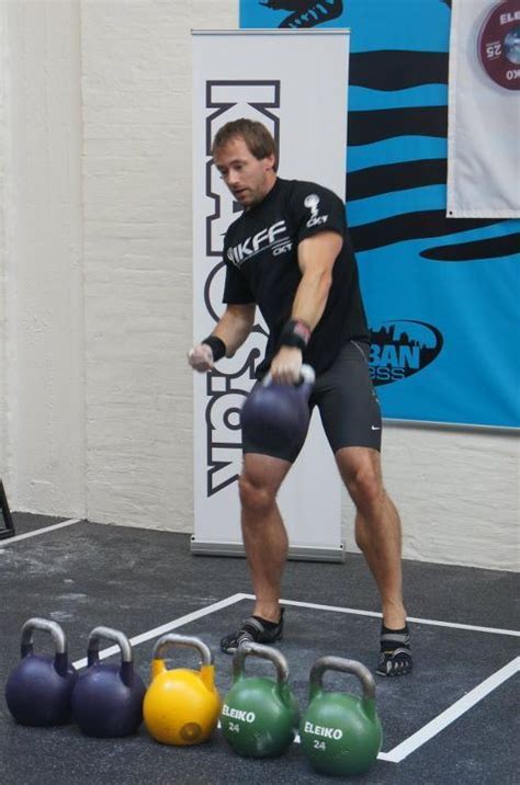 A Muscled Guy Swinging A Kg Kettlebell As Part Of A Minute