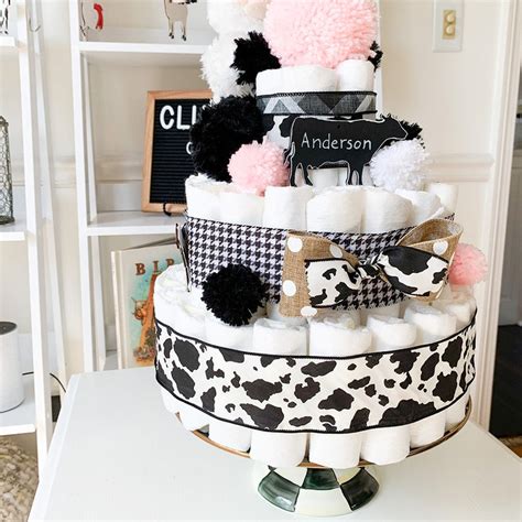 Cow Themed Diaper Cake Cow Baby Shower Centerpiece Farm Etsy