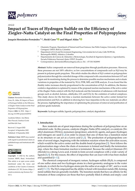 Pdf Impact Of Traces Of Hydrogen Sulfide On The Efficiency Of Ziegler