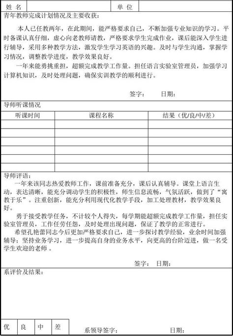 青年教师导师制指导计划表文档之家