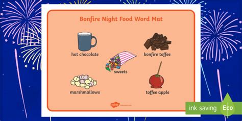 Bonfire Night Food Word Mat Teacher Made