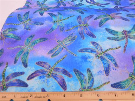 1201 Purple And Teal Dragonflies Fabric By The Yard Fat Etsy