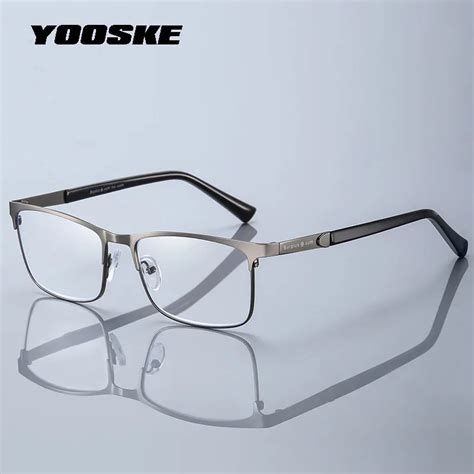 Yooske Stainless Steel Reading Glasses Mens Blue Light Blocking Eyeglasses Men Business Plus