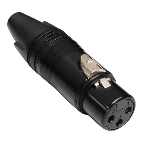 Plug Conector XLR Canon Fêmea 3 Pinos Metal Para Microfone e DMX Preto