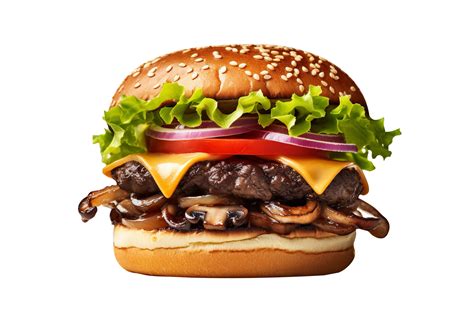 Delicious Mushroom Swiss Burger Isolated On Transparent Background