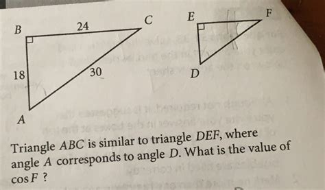 Solved Triangle Abc Is Similar To Triangle Def Where Angle A