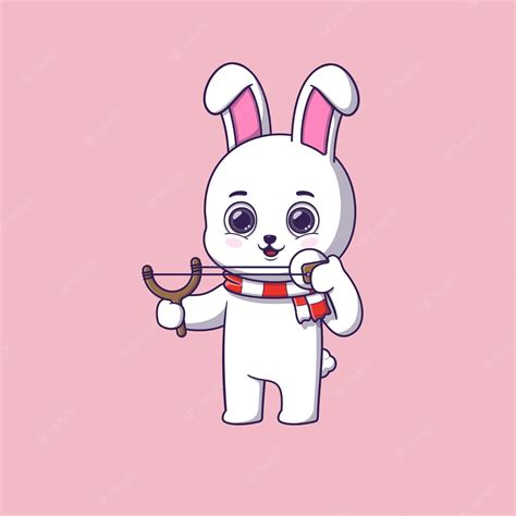 Premium Vector Cute Rabbit Throwing Snowball With Slingshot