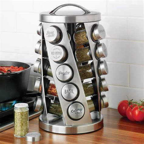 Kamenstein 20 Jar Stainless Steel Revolving Spice Rack W Real Spices