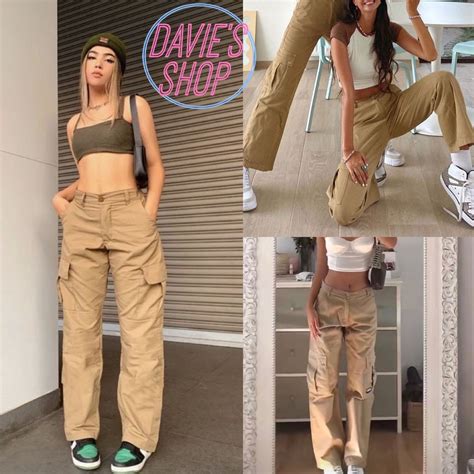 FSDA 2022 Autumn Summer Y2K Khaki Cargo Pants Baggy Women Wide Leg