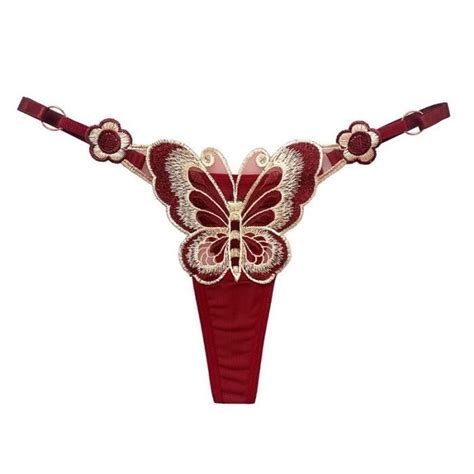 Culotte slip en dentelle évidée pour femme Style4 Wine Red Perles de massage Lingerie
