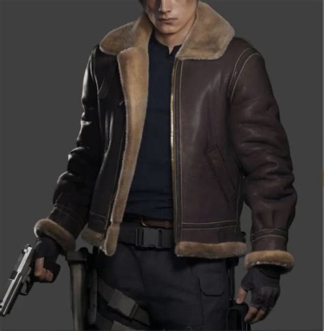 RE4 RESIDENT EVIL 4 LEON KENNEDY S ZIPPER MEN S PU LEATHER FUR JACKET