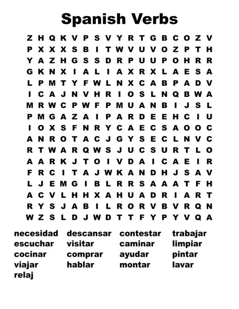 Spanish Verbs Word Search Wordmint