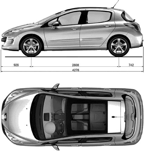 2008 Peugeot 308 Hatchback Blueprints Free Outlines